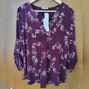 Beacon Patty Roll Tab Knit Top Burgandy Size Medium